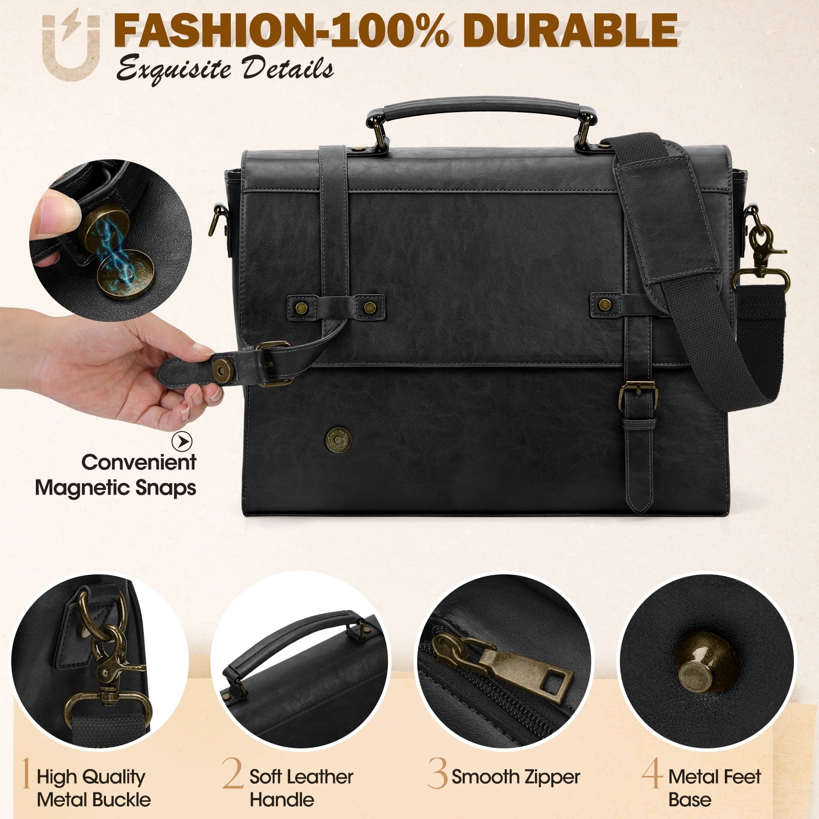 17 Inch Waterproof Vintage Leather Laptop Briefcase Large Laptop Satchel Computer Shoulder for Office Business Travel... - Image 5