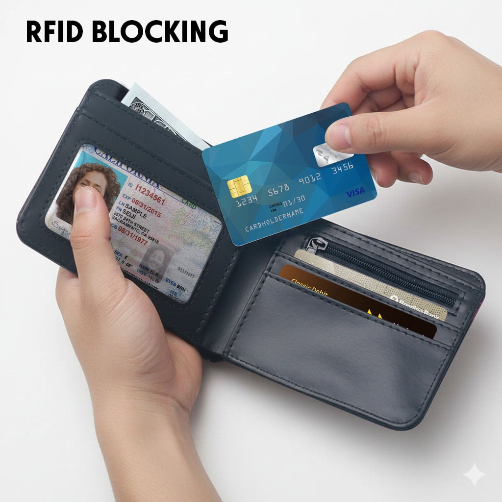 RFID Blocking Bifold Wallet for Men, Slim Leather Credit Card Holder with ID Window - Colorful Gaming Controller - Image 3