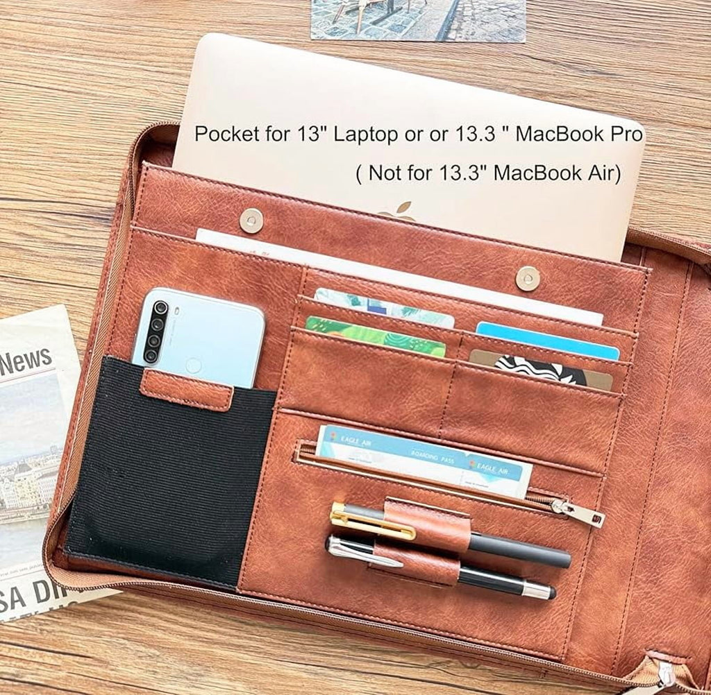 7 Ring Check Binder Vegan Leather Portfolio for 3-Up Business Size Checks, with Handle and Zippered Briefcase with 500 Check Capacity，9 x 13 - Image 3