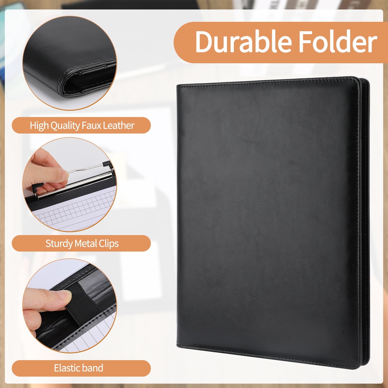sixwipe Leather Portfolio Clipboard Folder, Business Resume Clipboard Binder Portfolio Folder with Writing Pad for A4 Document Organizer Off - Image 4