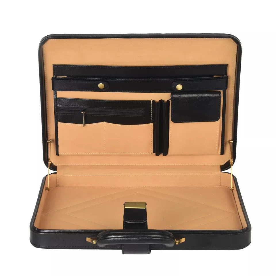 Premium Look Genuine Leather Attache Briefcase for Mens Office Handbag 14 Inch Laptop Case - Image 2