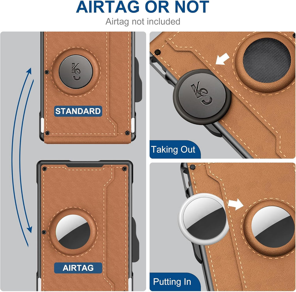Wallet for Men - with Pop Up Aluminum Case Money Clip Slim Leather Slots Credit Card Holder RFID Blocking Bifold Minimalist Wallet (Coffee b - Image 4