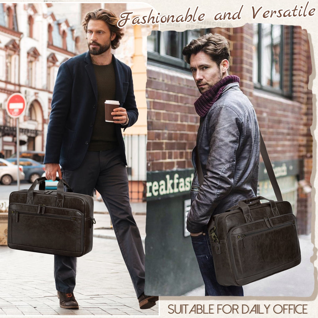 Messenger Bag for Men 16 Inch Laptop Bag Leather Briefcase Vintage Crossbody Shoulder Office Computer Bag Retro College Satchel Bag for Work - Image 6