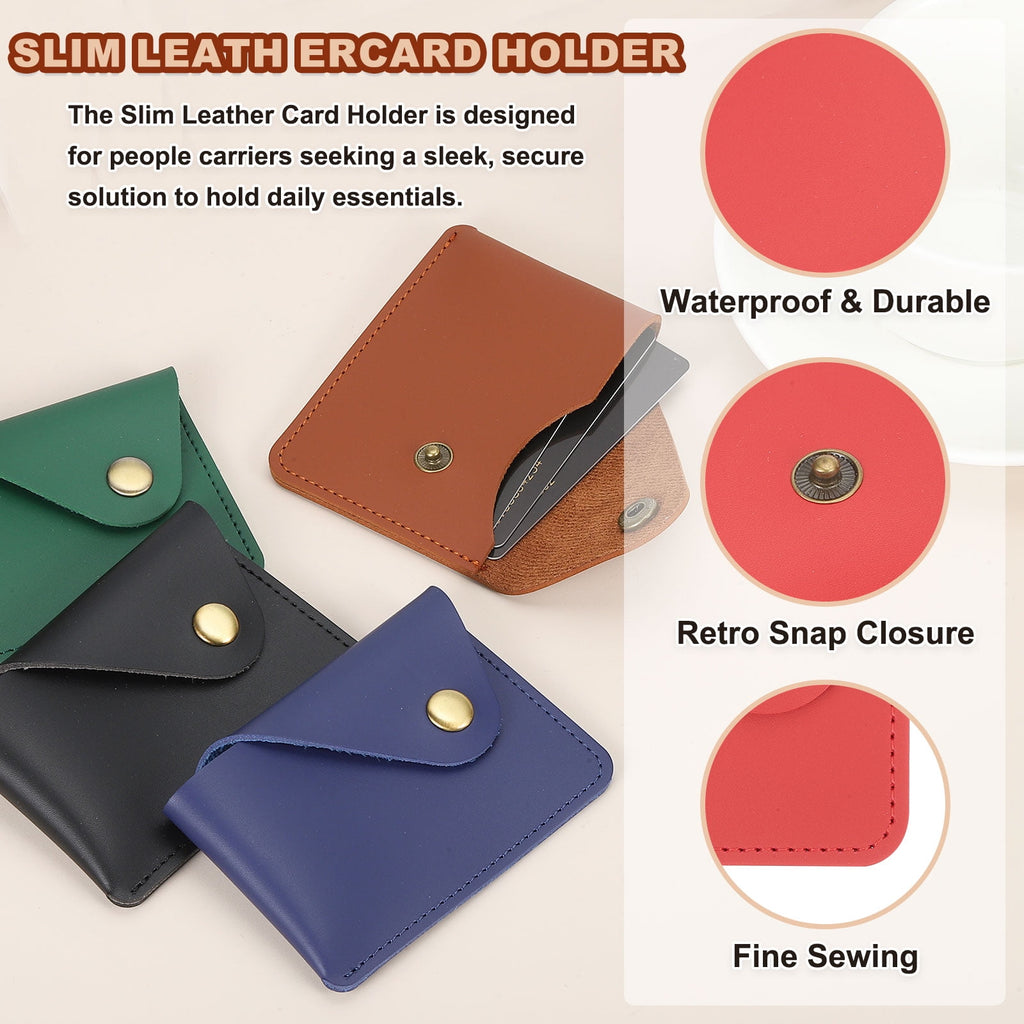 Slim Leather Card Holder with Snap Closure, 2 Pcs Leather Front Pocket Wallet Card Case Holder for Cash Coin Men and ... - Image 3