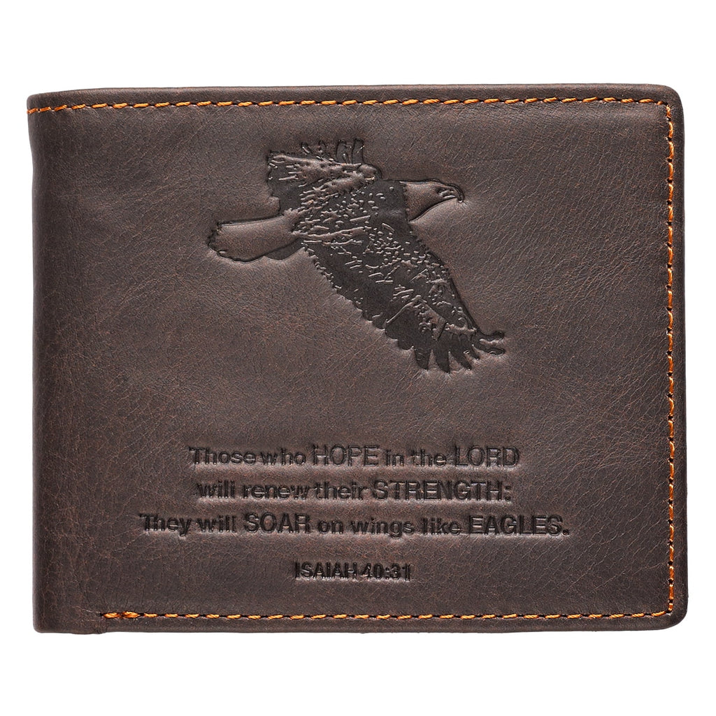 Genuine Leather Wallet for Men Wings Like Eagles Isaiah 40:31 Bible Verse Quality Classic Brown Leather Bifold Wallet... - Image 5