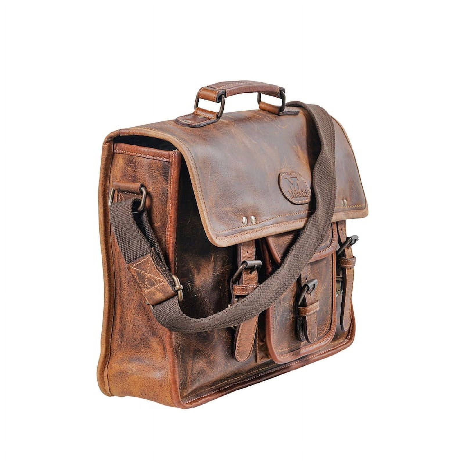 Leather Messenger Bag for Men, 15.5 Inches Vintage Laptop Briefcase Satchel Shoulder Bag - Image 5