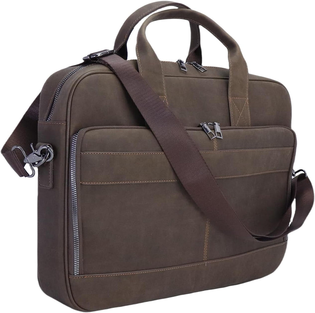 Vintage Faux Leather Briefcase: 15.6" Roomy/17 Compact Laptop Messenger Bag for Men - body Business Travel Satchel - Image 2