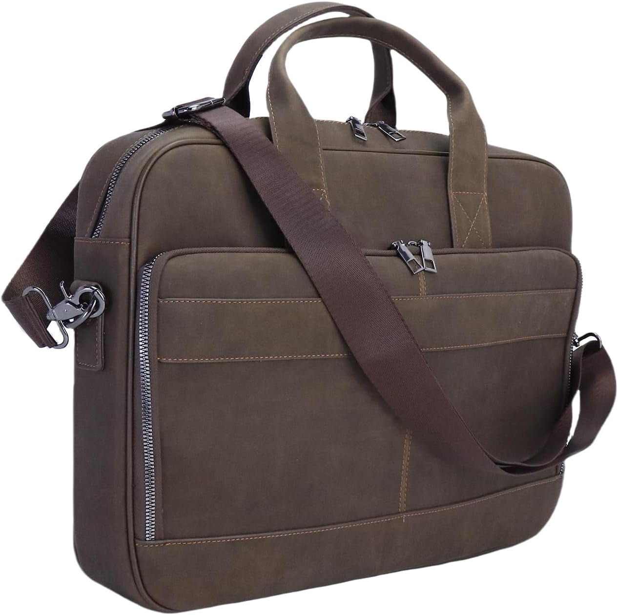 Vintage Faux Leather Briefcase: 15.6" Roomy/17 Compact Laptop Messenger Bag for Men - body Business Travel Satchel - Image 2