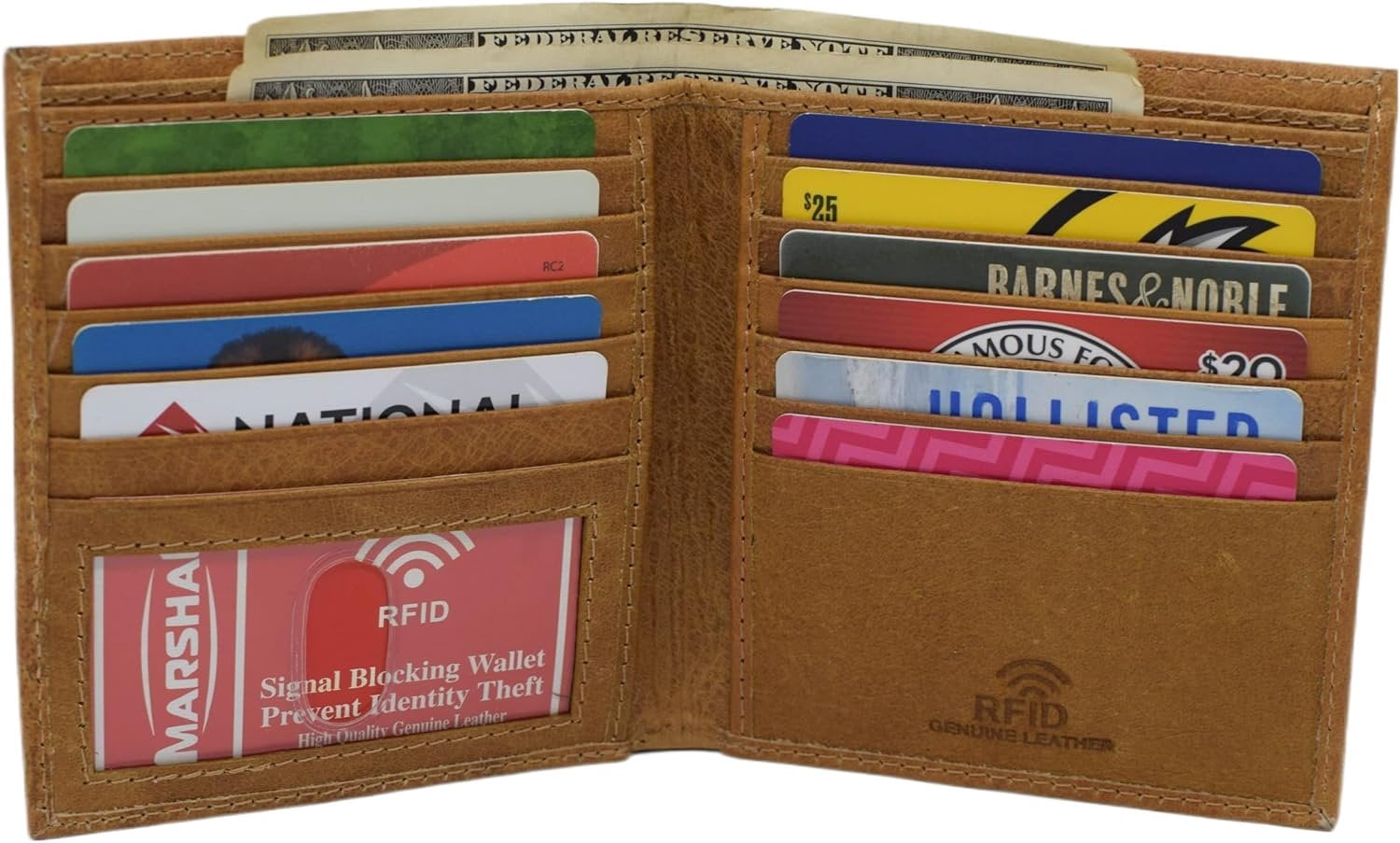 Bifold Hipster Credit Card Wallet RFID Blocking Men's Cowhide Leather Wallet - Image 3