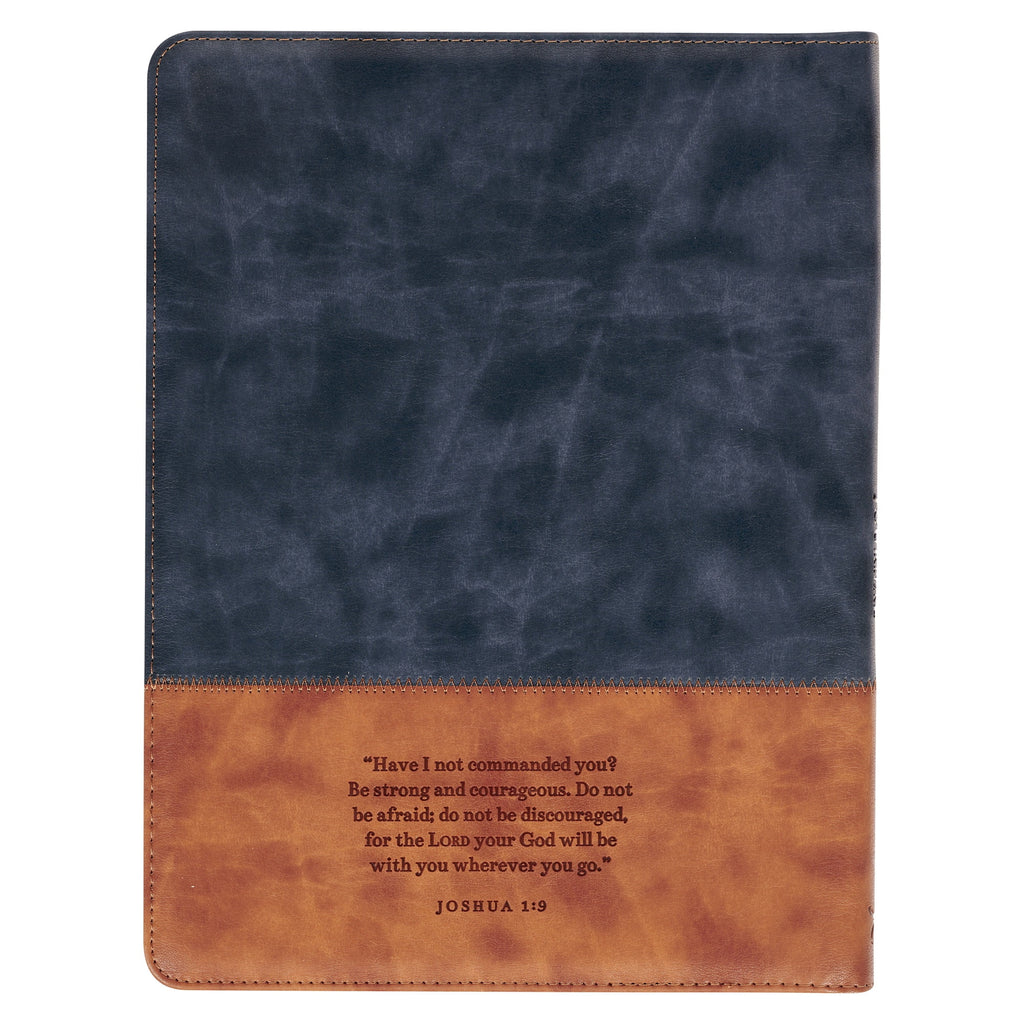 Premium Vegan Leather Zippered Portfolio Padfolio for Men & Women: Strong & Courageous Encouraging Scripture w/ Pen/H... - Image 2