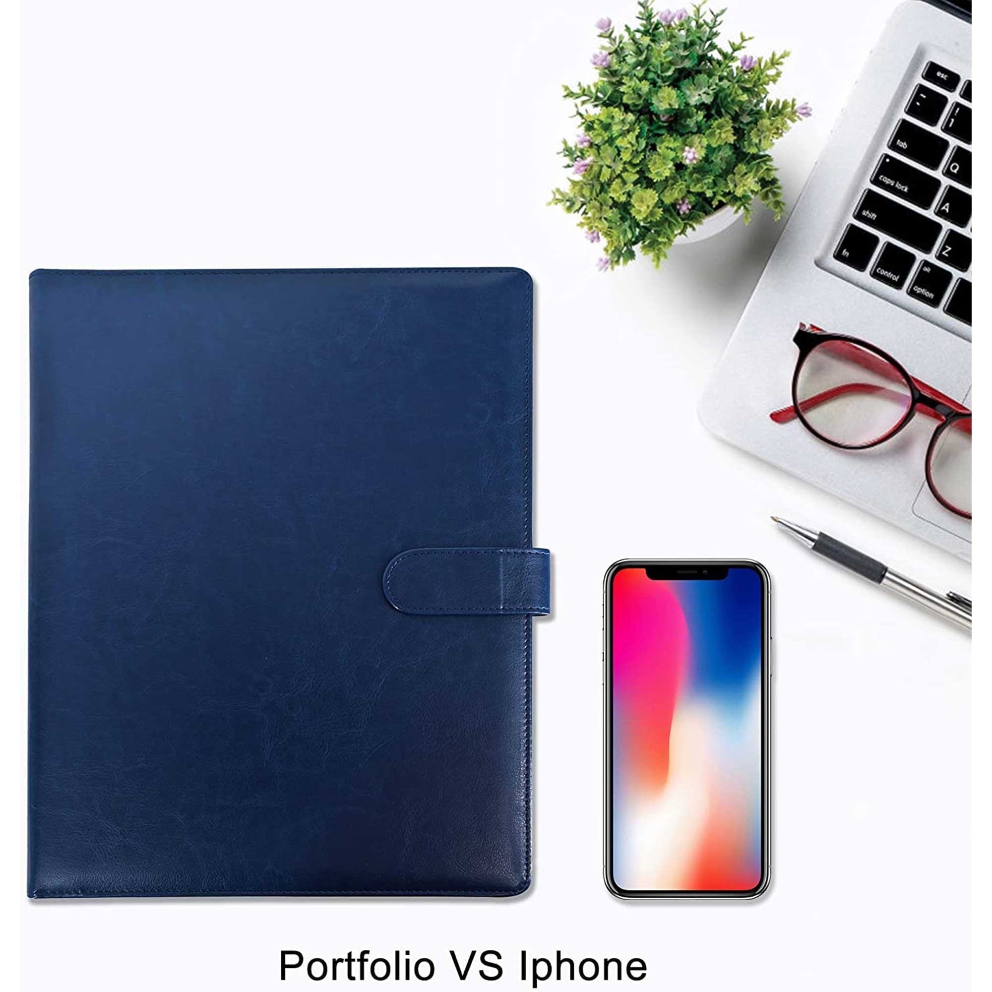 GraduationMall Business Magnetic Closure Padfolio Portfolio File Folder PU Leather for A4 Size Blue - Image 5