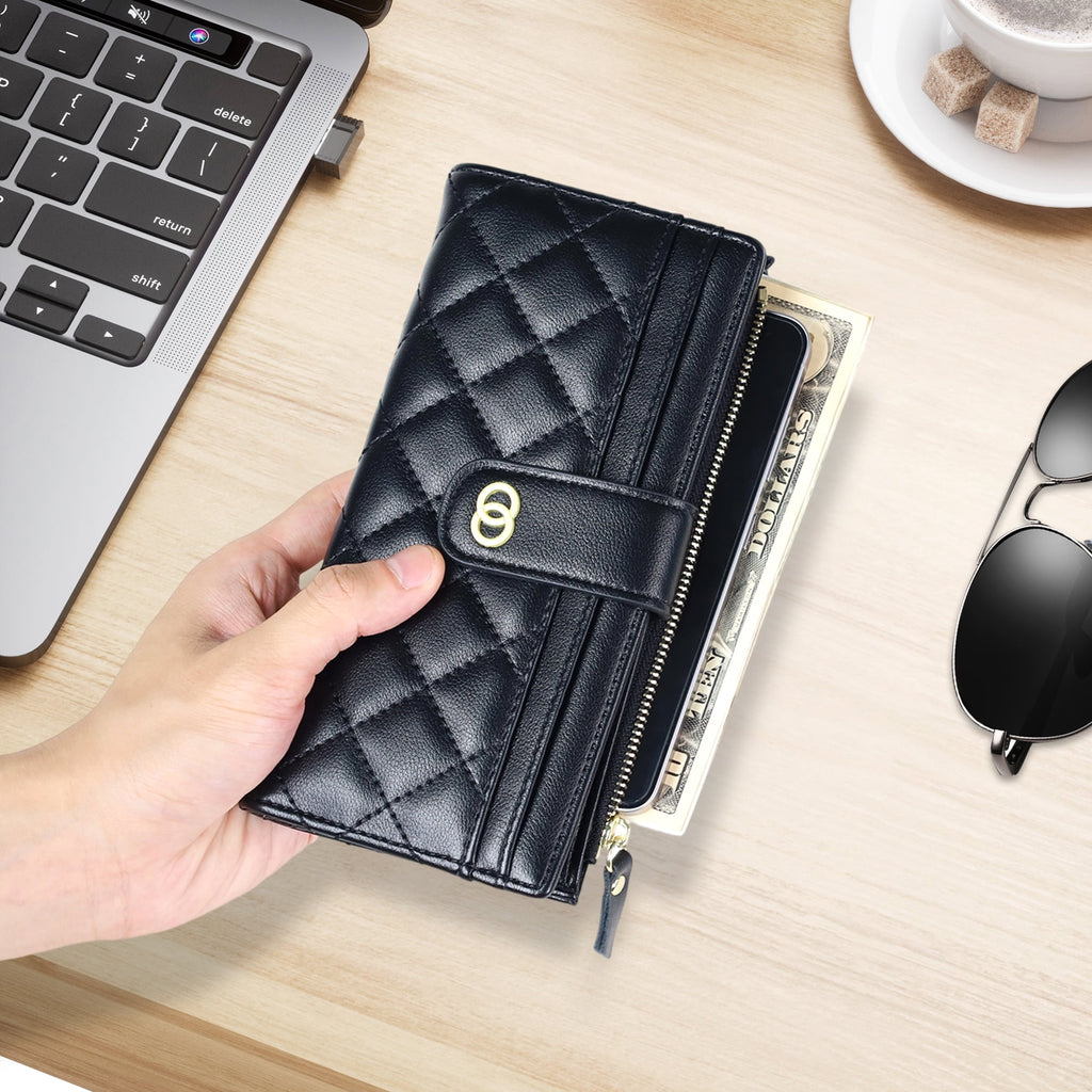 Wallets for Women, Slim Bifold Leather Credit Card Holder, Ladies RFID Blocking Long Wallet with Zipper Coin Pocket a... - Image 6
