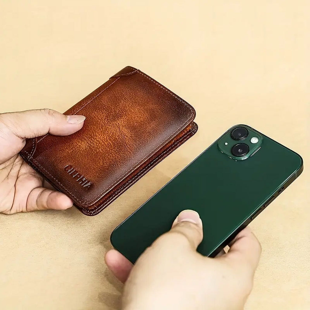 Genuine Leather Rfid Wallets for Men Vintage Thin Short Multi-Function Card Holder, Brown - Image 6