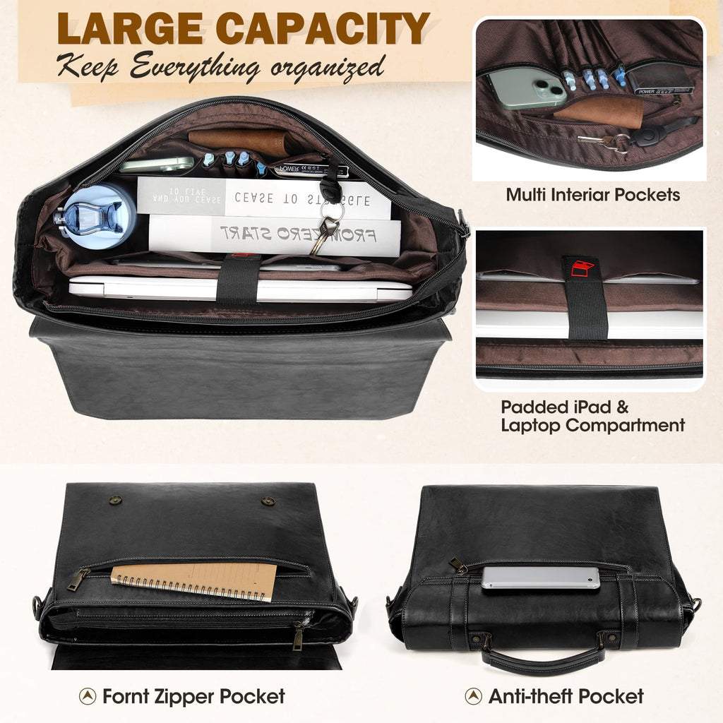 17 Inch Waterproof Vintage Leather Laptop Briefcase Large Laptop Satchel Computer Shoulder for Office Business Travel... - Image 6