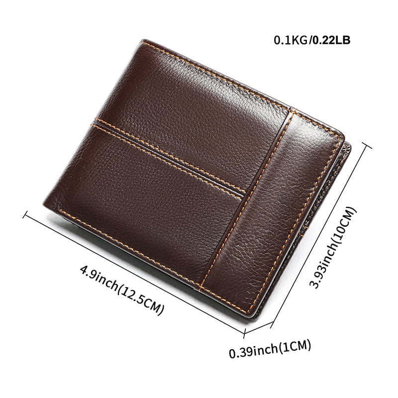 Men's Genuine Leather Simple Bi-fold Wallet Anti-theft RFID Card Holder - Image 2