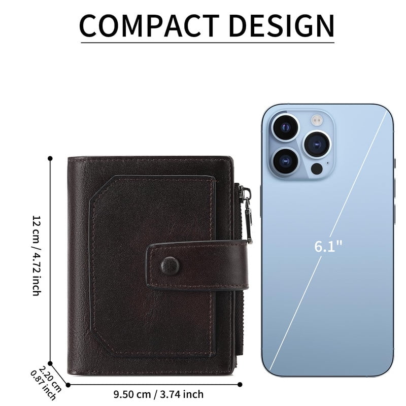 Genuine Leather Bifold Wallet for Men with Zipper Coin Pocket, RFID Blocking Slim Mens Wallet with 2 ID Windows, Gift Box - Image 4