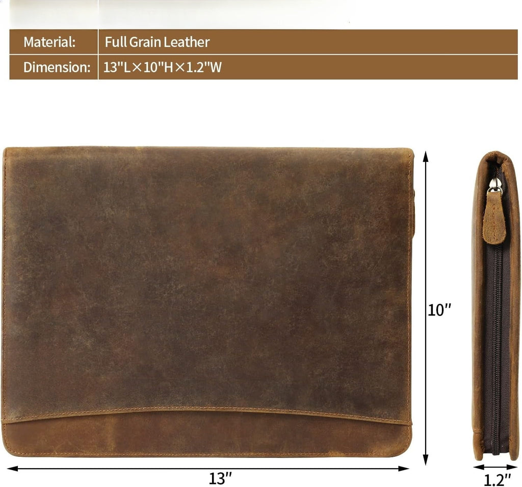 Genuine Leather Zipper Briefcase for Men and Women, Business Resume Folder Organizer, Brown - Image 4