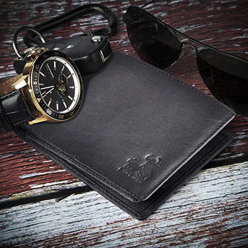 Black Leather Wallet for Men with RFID Blocking - Bifold High Capacity with Side Flip 2 ID Windows and 10 Credit Cards Slots - Image 4