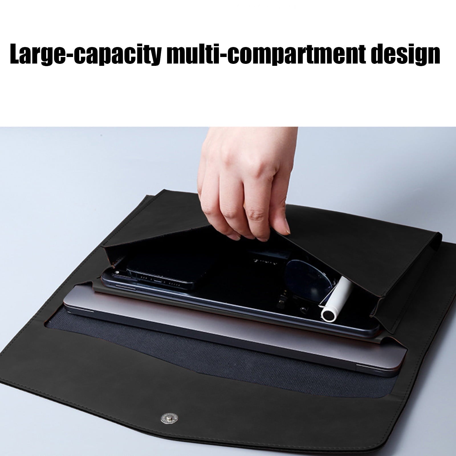 Magnetic Lock Leather File Bag A4 Paper File Bag Folder Bag Data Business Easy Briefcase Bag - Image 5