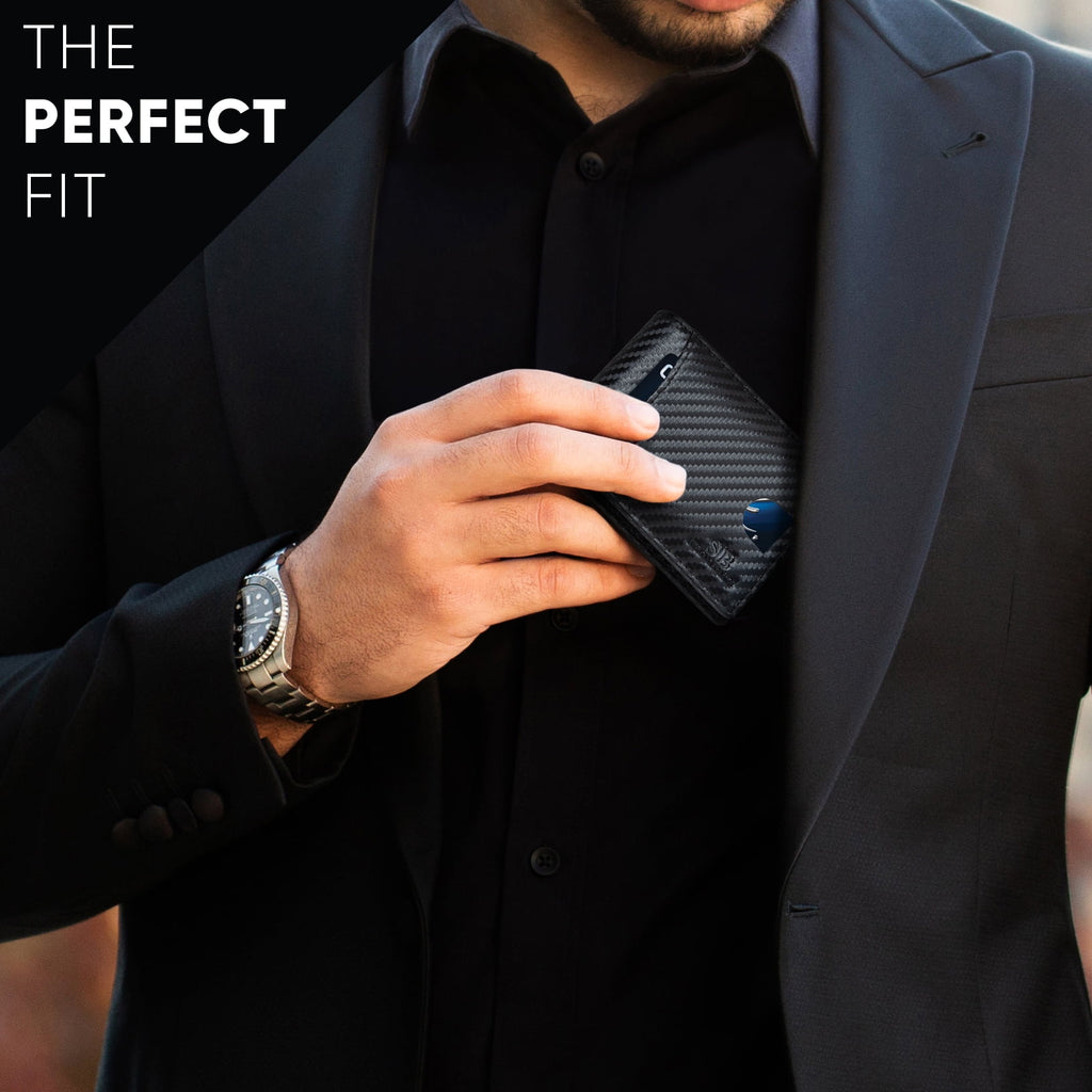 RFID Blocking Bifold | Slim Genuine Leather | Minimalist Front Pocket Wallets for Men | Carbon Fiber - Image 4