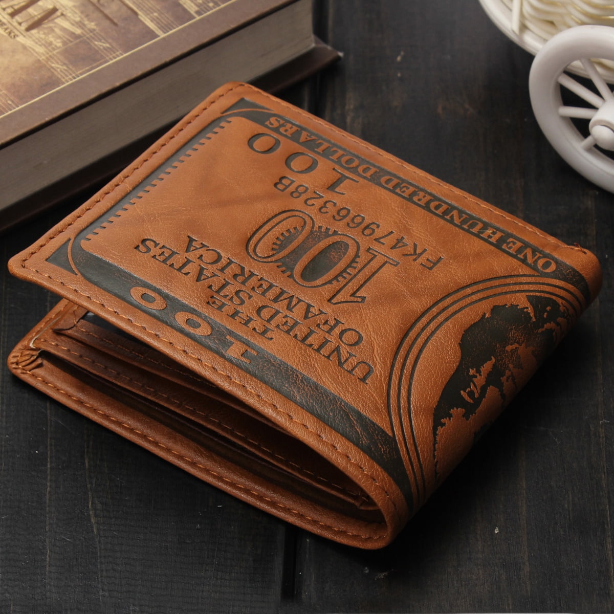 Grtxinshu Creative Men Wallet - US Dollar Bifold Wallet PU Leather Short Purses Male Cards Wallets Notecase For Men & Boys Gifts Dark Brown - Image 2
