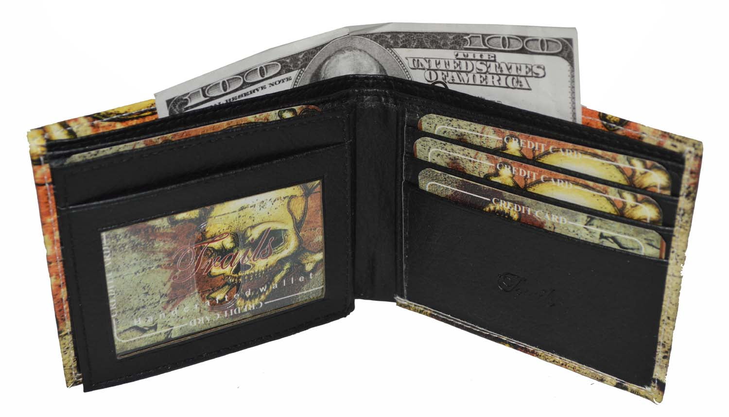 Vegan Leather Men's Bifold Exotic Wallet with Skull Print and Gift Box - Image 6