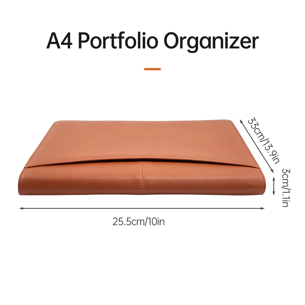 Brown Zippered Padfolio Tomshoo A4 PU Leather Portfolio Organizer with Calculator and Tablet Sleeve Holder - Image 6
