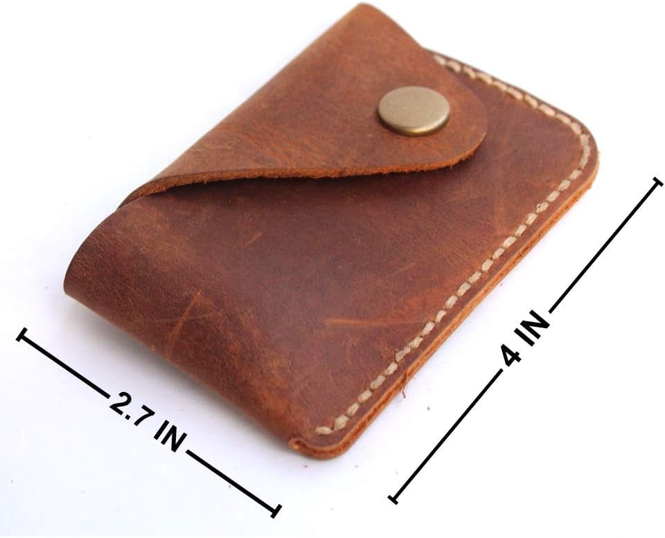Handmade Genuine Leather Card Holder with Snap Closure - Ultra Slim Minimalist Wallet, Hand-Stitched Compact Front Po... - Image 3