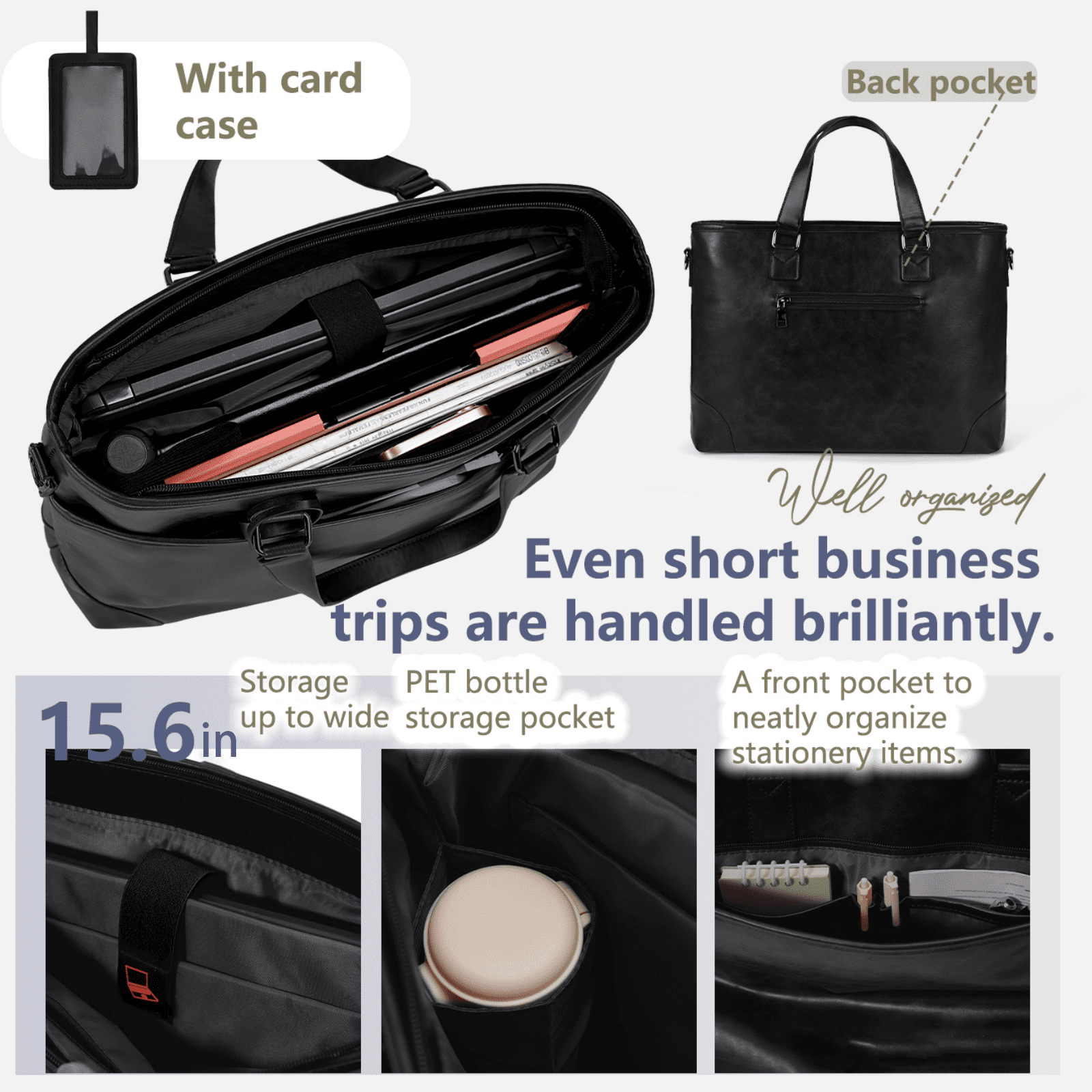 for Men 15.6-inch Messenger Bags Waterproof Vintage Mens for Computer Office Work Satchel Bag,Black - Image 2