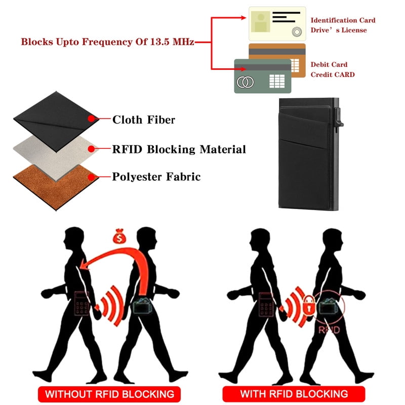 Slim Smart Aluminum Card Holder Mens Wallet Minimalist Leather RFID Blocking Metal Pop Up Wallet - Image 3