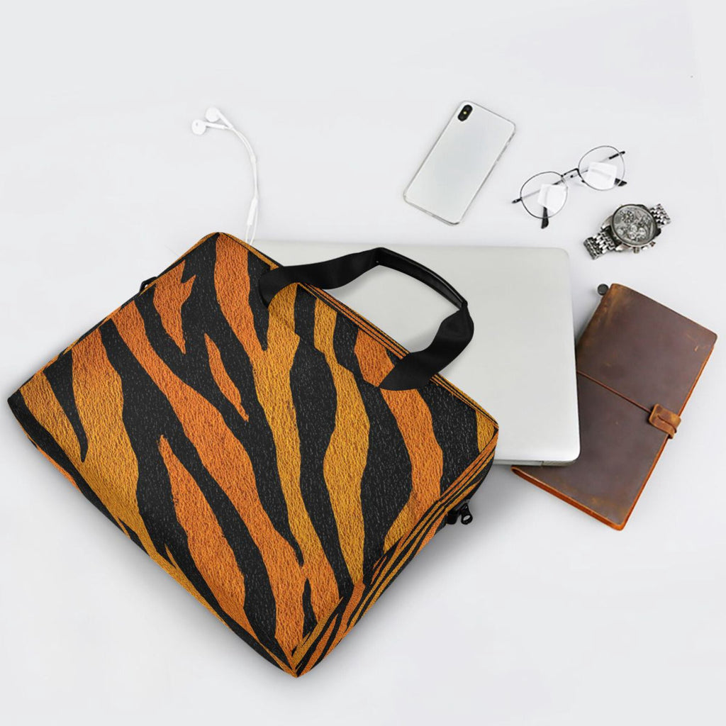 16" , Detachable Anti-Slip Shoulder Strap, Multi-Compartment Work Travel Bag Bright Amber Tiger Stripes - Image 5