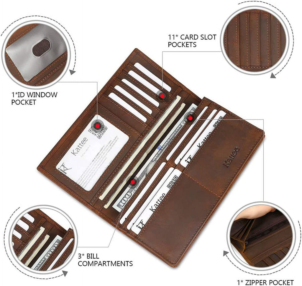 Men's Vintage Genuine Leather Long Wallet for Checkbook Credit Cards - Image 4