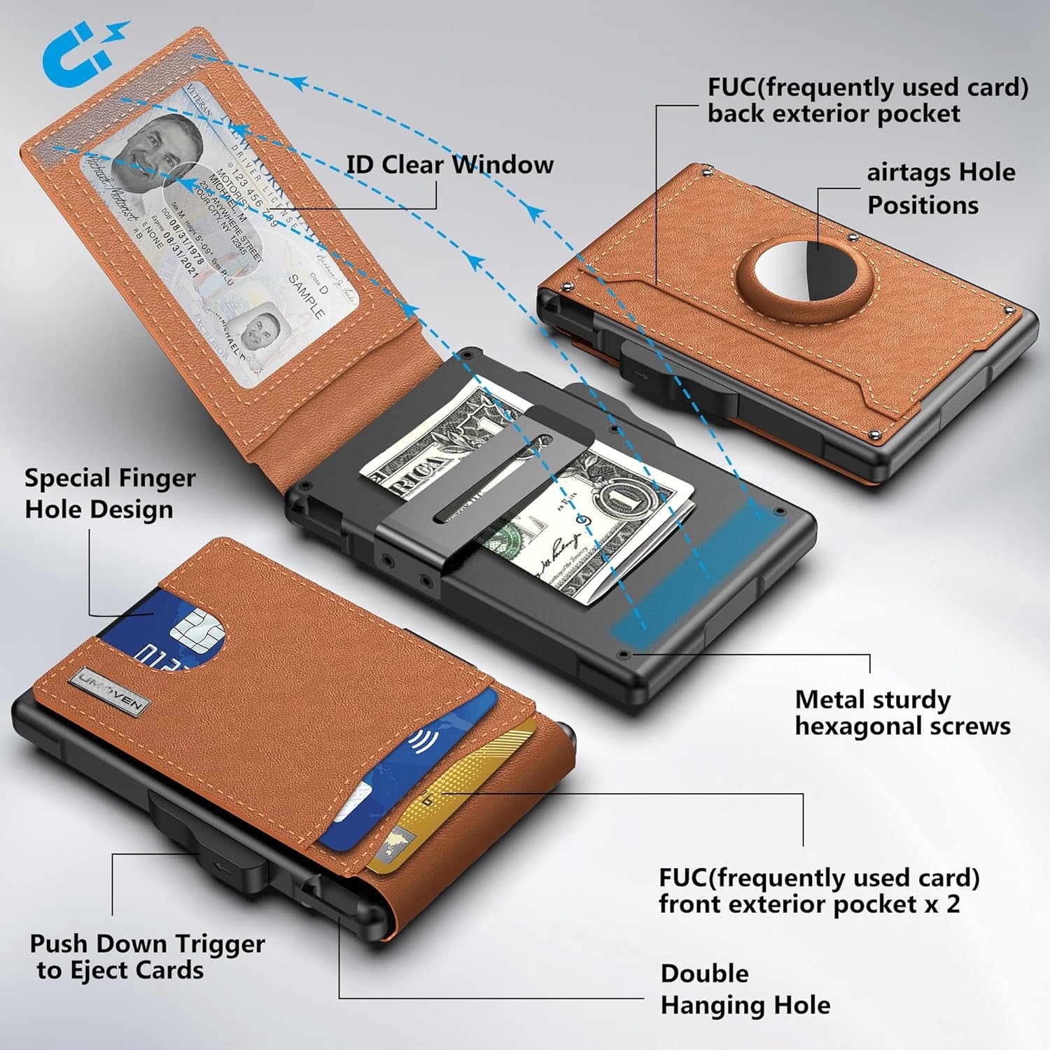 Wallet for Men - with Pop Up Aluminum Case Money Clip Slim Leather Slots Credit Card Holder RFID Blocking Bifold Minimalist Wallet (Coffee b - Image 3