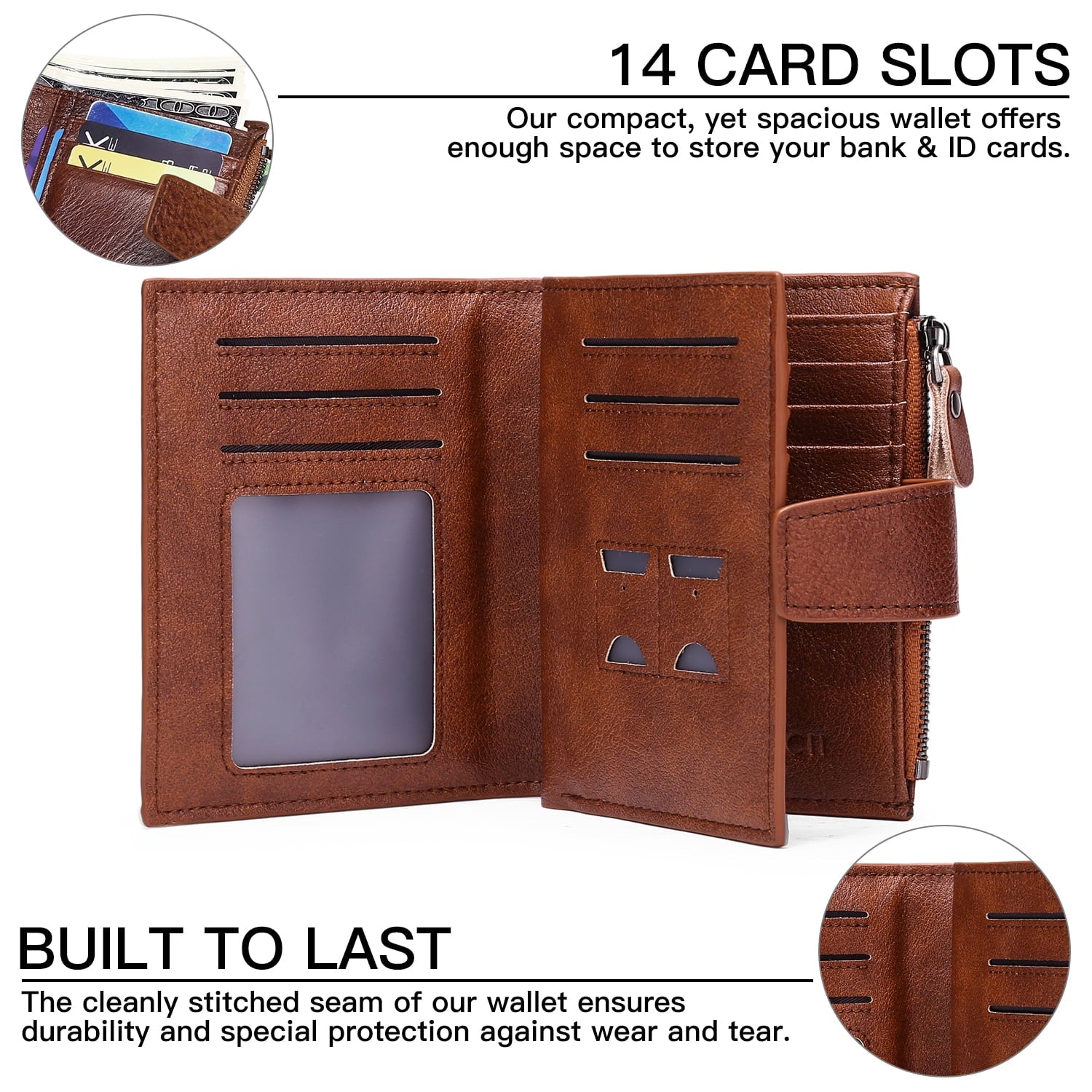 Minimalist Wallet for Men Leather RFID Blocking Coin Purse Bifold Card Holder - Image 2