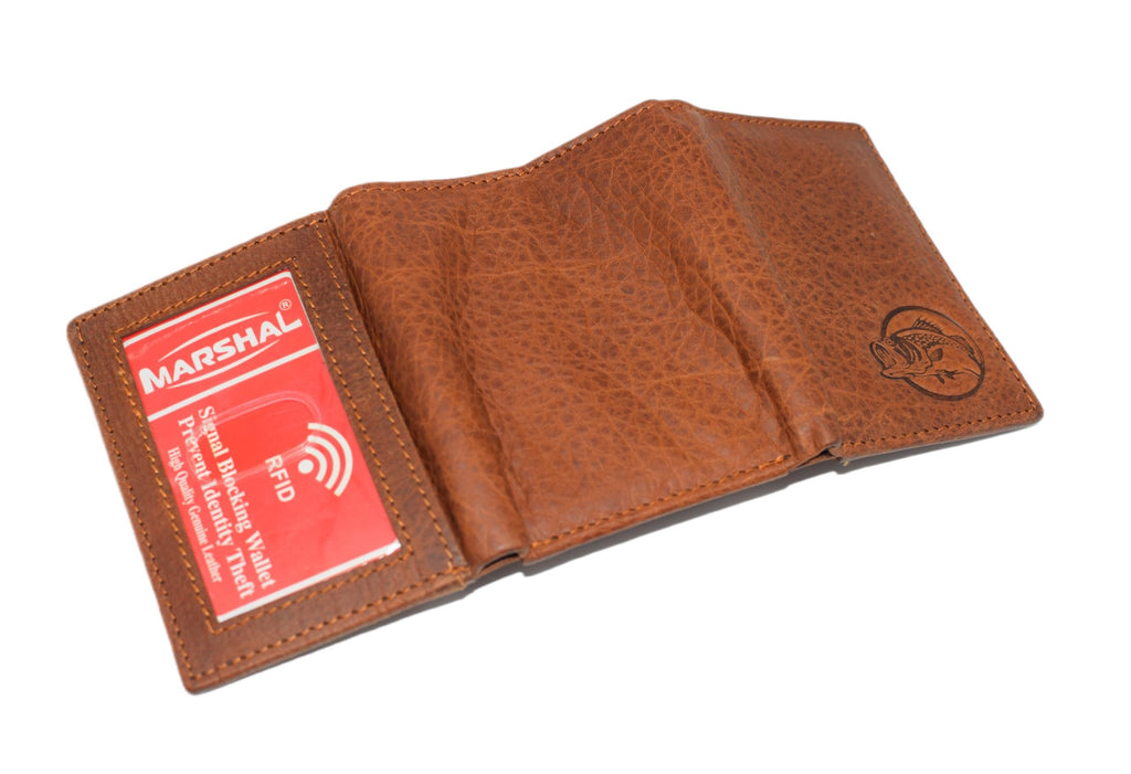 MARSHAL Genuine Leather RFID Blocking Bass Fish Wallet for Men Bifold & Trifold Fishing Wallets with Debossing Design... - Image 6