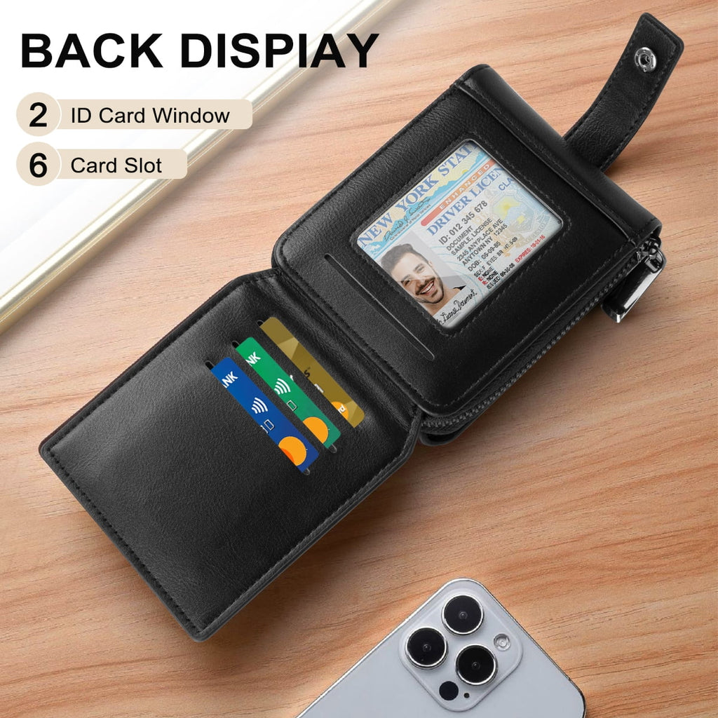 Men's Genuine Leather Zipper Wallet, RFID Shielded, Large Capacity, Vintage Wallet with Snap Coin Pocket, 3 ID Window... - Image 3