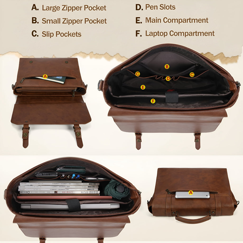 Messenger Bag for Men 15.6 Inch Laptop Briefcase Vintage Leather Waterproof Large Computer Satchel Bag Retro Shoulder... - Image 2