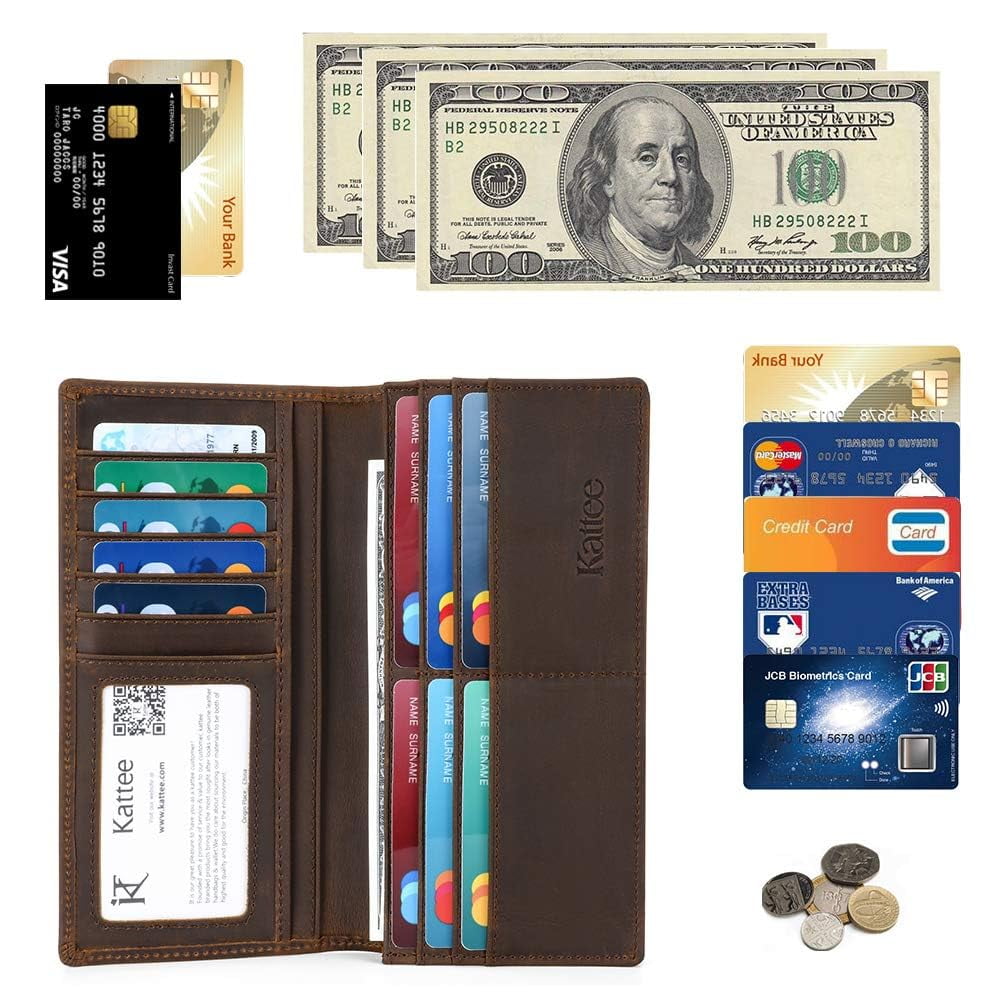 Men's Vintage Genuine Leather Long Wallet for Checkbook Credit Cards - Image 6