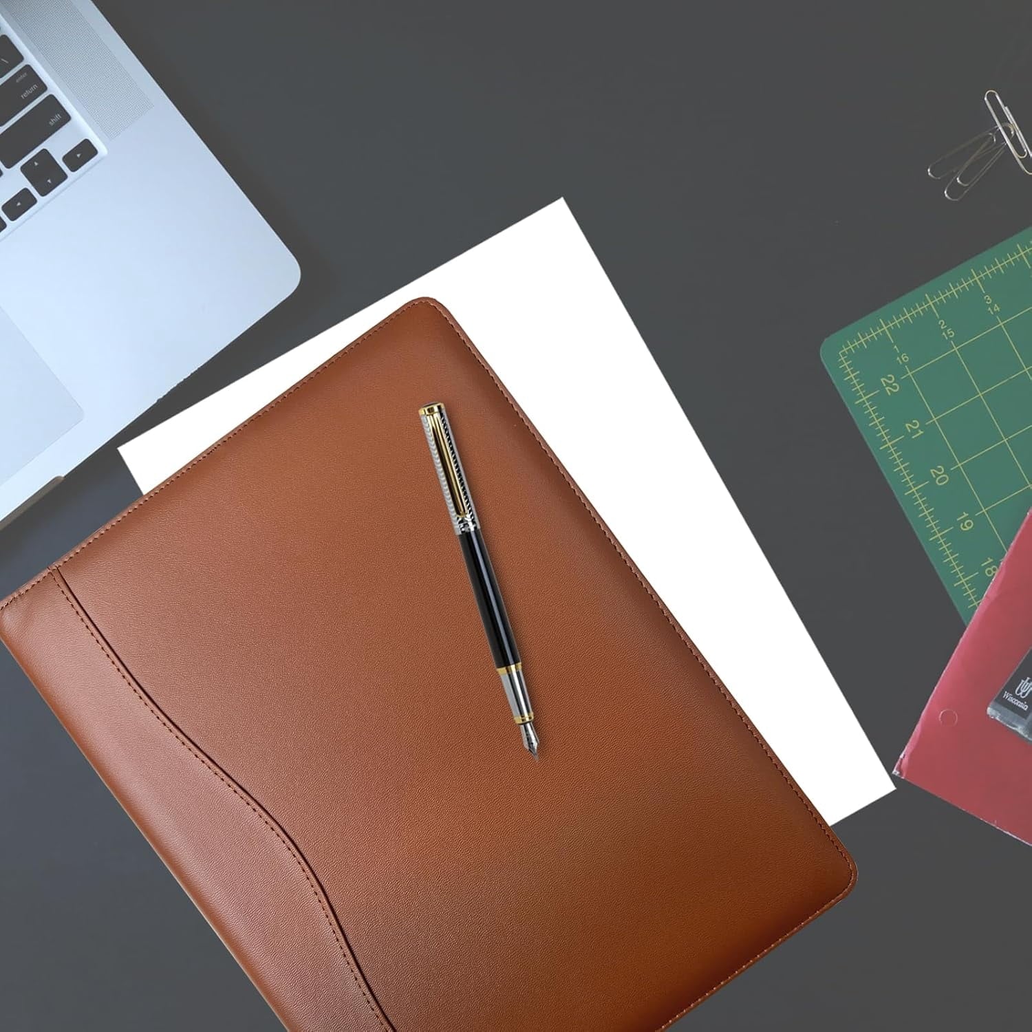 Leather Clipboard Folder Briefcase Loose-Leaf with Cover Brown Folder with Pockets Resume Folder for Business Office ... - Image 4