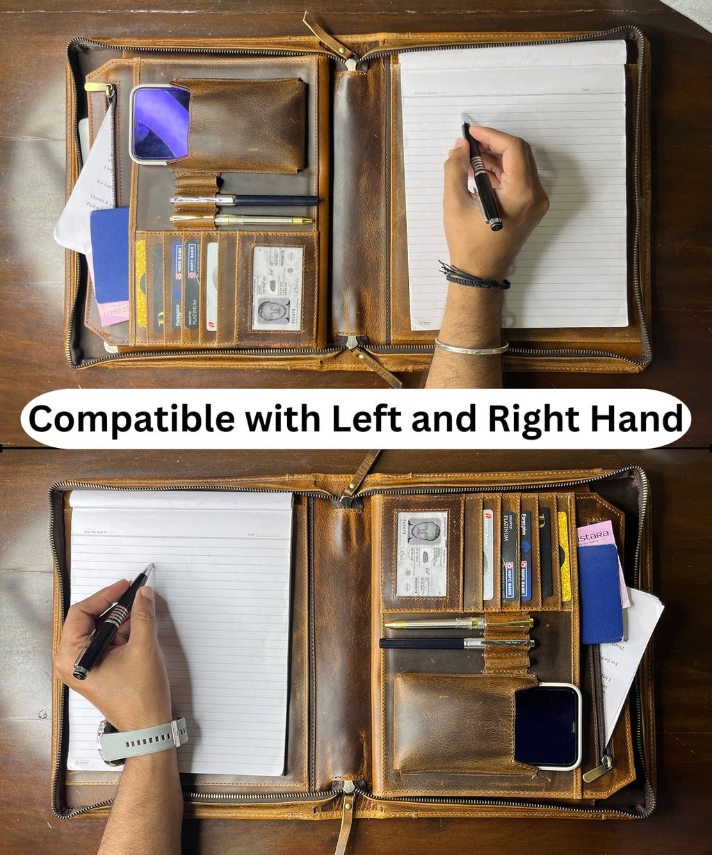 Leather Portfolio for Men - Full Grain Leather Padfolio File Folder - Zipper Folio Documents Organizer - Professional... - Image 5