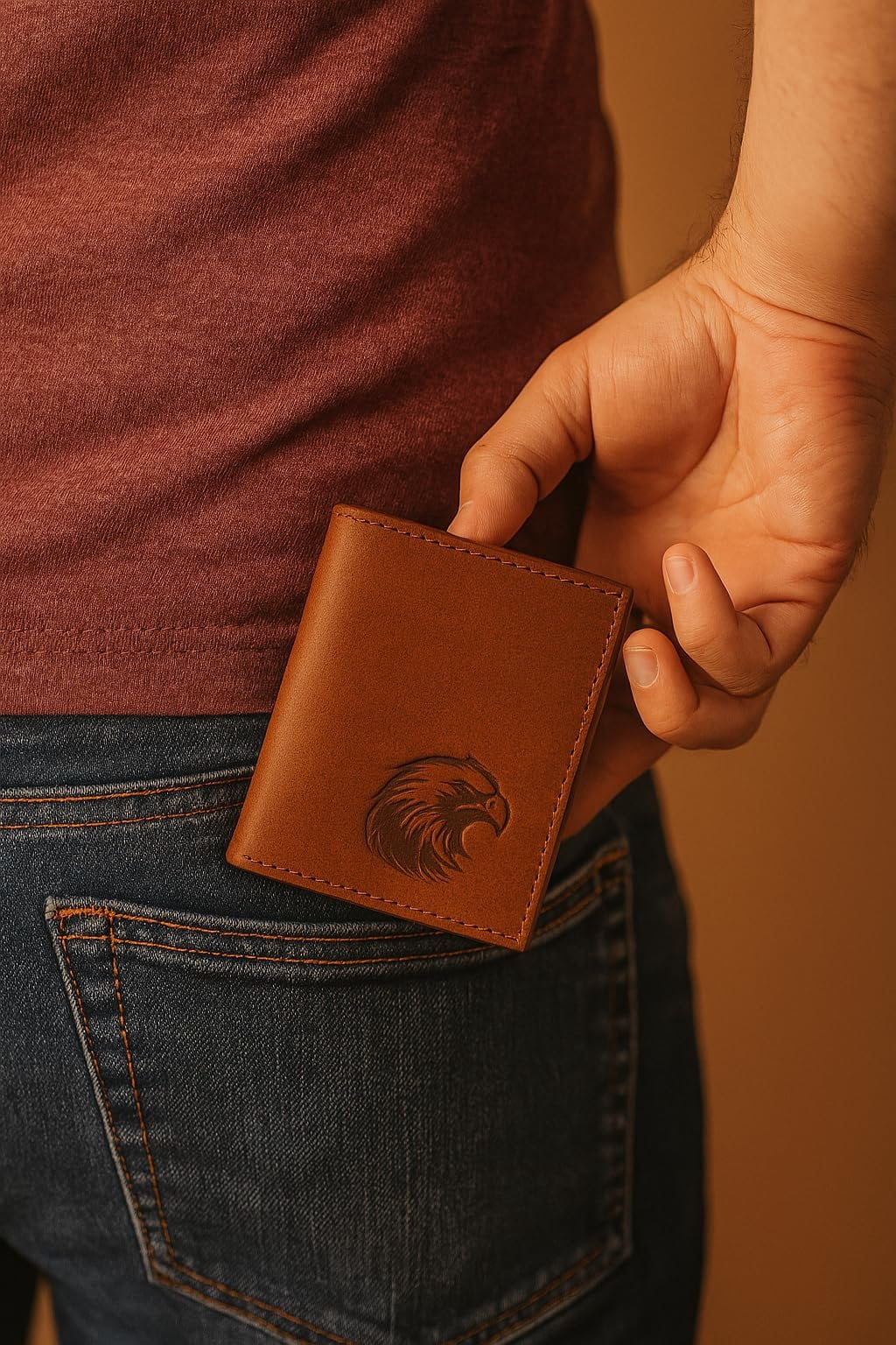 MARSHAL Mens Western Trifold Leather Wallet Genuine Cowhide RFID Blocking Wallet with Debossed American Eagle Design ... - Image 6