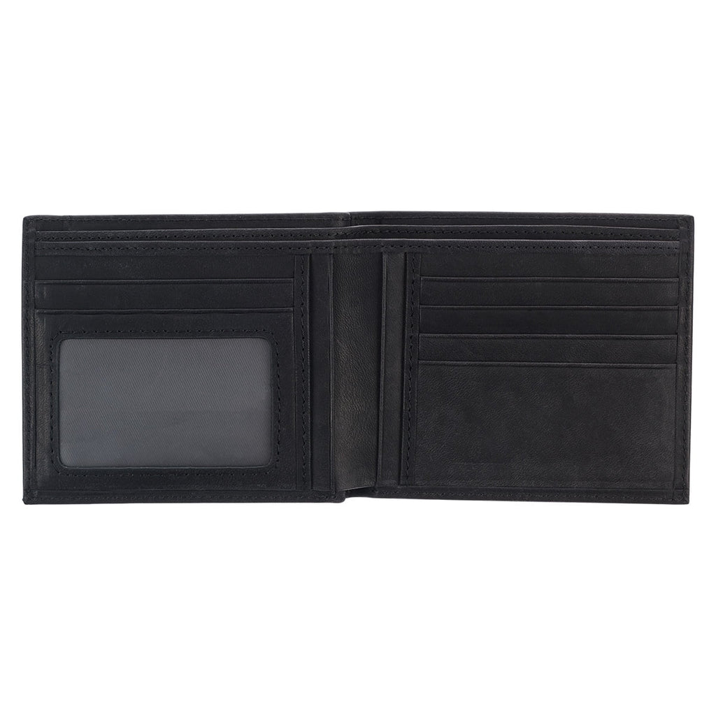 Genuine Premium Full Grain Leather RFID Blocking Silver Engraved Cross Wallet for Men: Multi Pocket Billfold w/Removable ID Window Accessory - Image 3