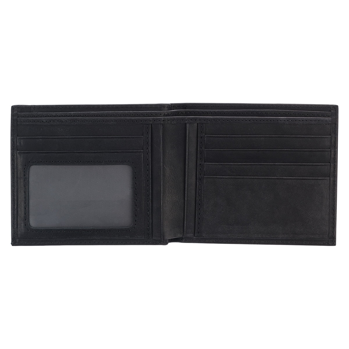Genuine Premium Full Grain Leather RFID Blocking Silver Engraved Cross Wallet for Men: Multi Pocket Billfold w/Removable ID Window Accessory - Image 3
