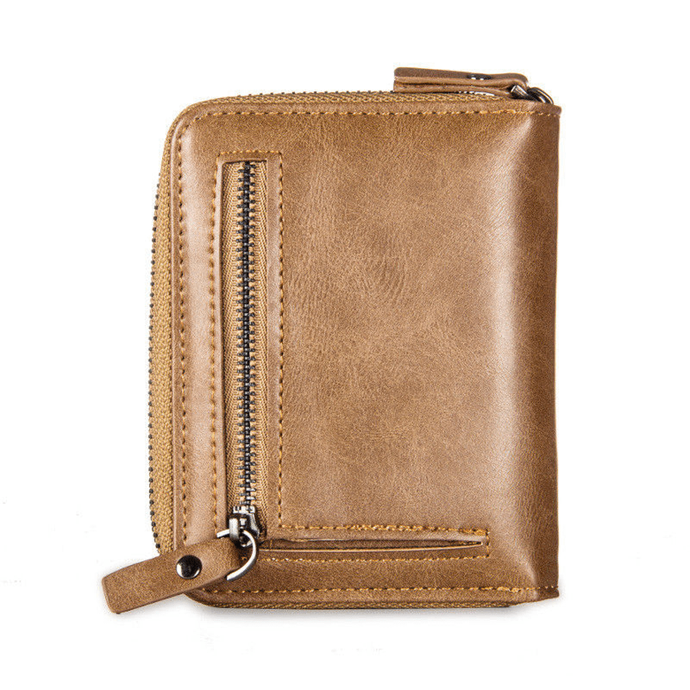 DT Men's Mens Brown Leather Bifold Credit ID Card Holder Wallet with Zipper Coin Pocket Purse - Image 4