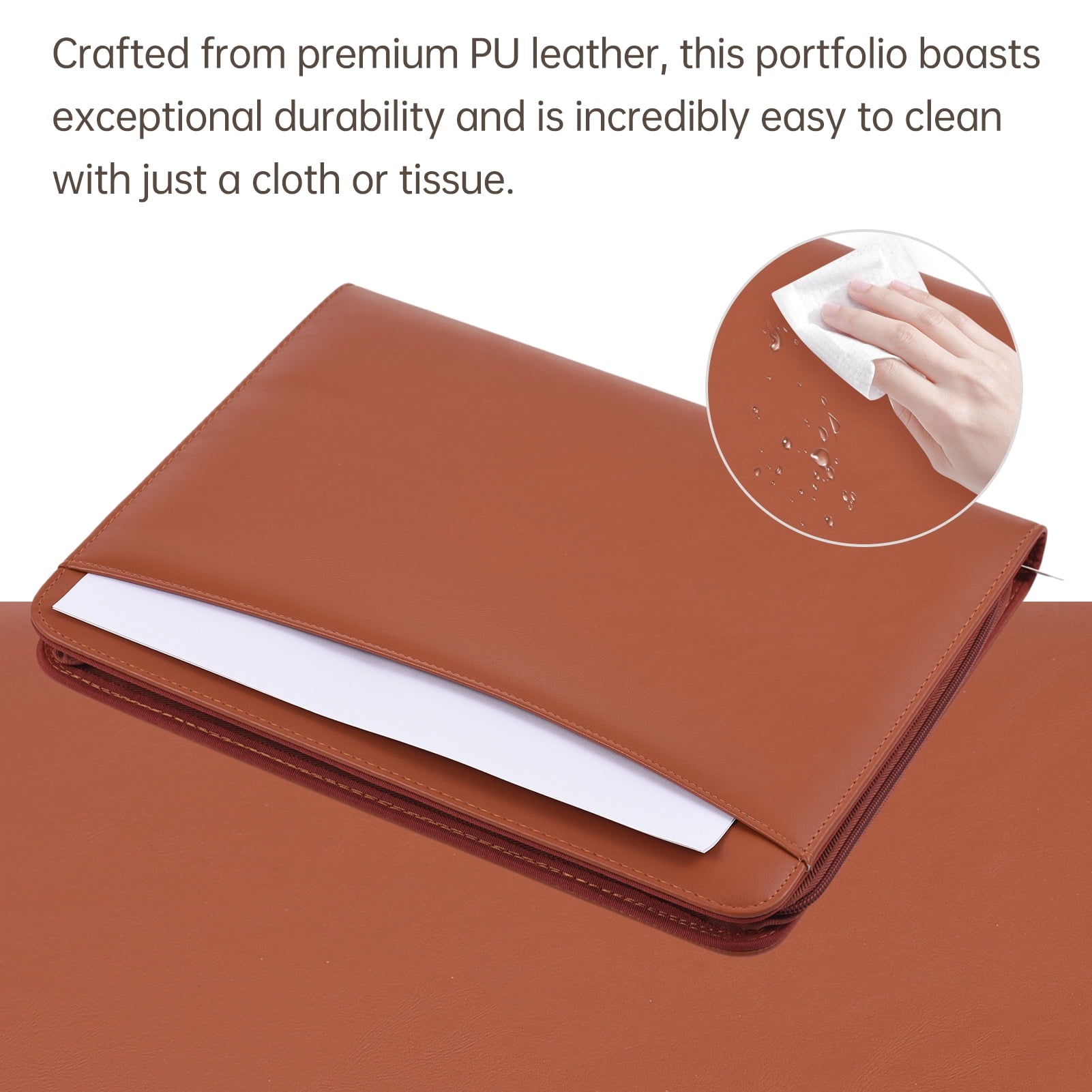 Bisofice Zippered Padfolio A4 PU Leather Portfolio Organizer for Interview Resume Document Planner Agenda Schedule Tablet Sleeve Holder or M - Image 4