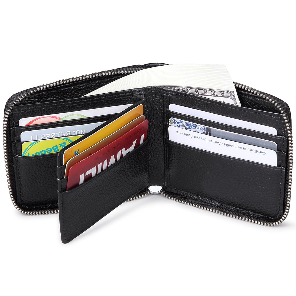 Mens Wallet with Zipper Wallets for Men RFID Blocking Leather Bifold Credit Card Holder Wallets Black - Image 4