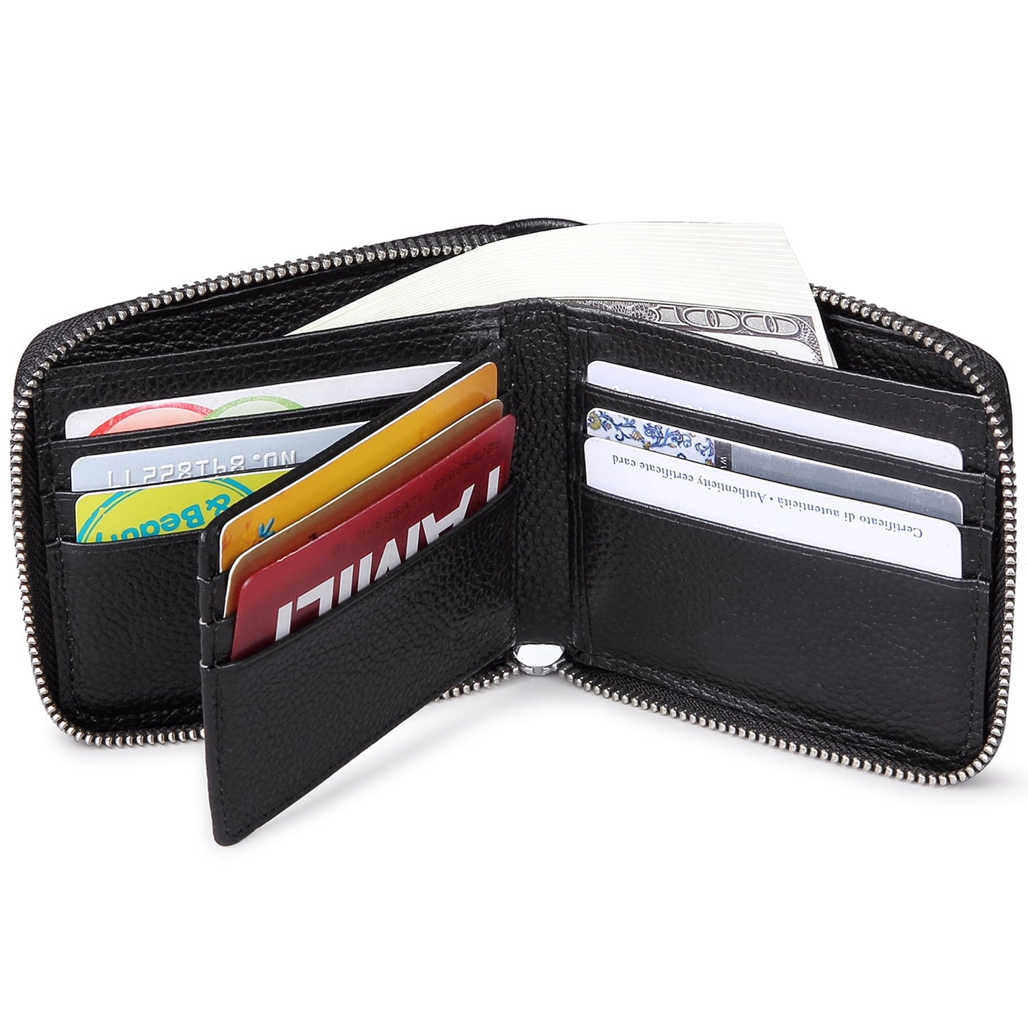 Mens Wallet with Zipper Wallets for Men RFID Blocking Leather Bifold Credit Card Holder Wallets Black - Image 4