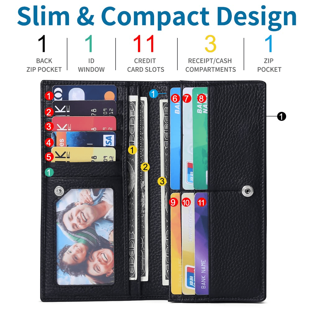 Wallets for Women RFID Blocking Ultra Slim Real Leather Credit Card Holder Clutch - Image 4