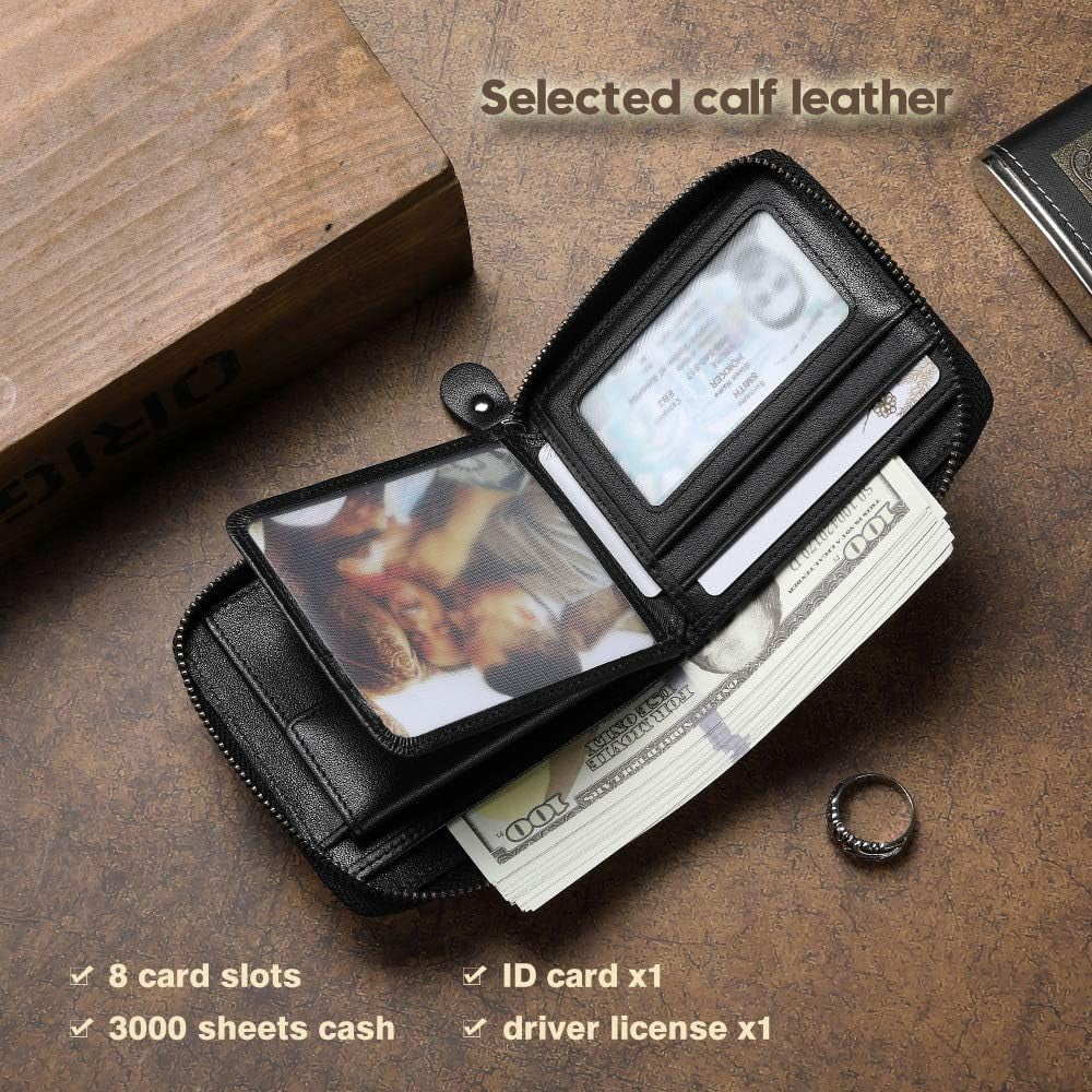 Mens Genuine Leather Zipper Wallet RFID Secure Large Capacity Double Fold Multi-card Leather Wallets for Men and coin purse - Image 4