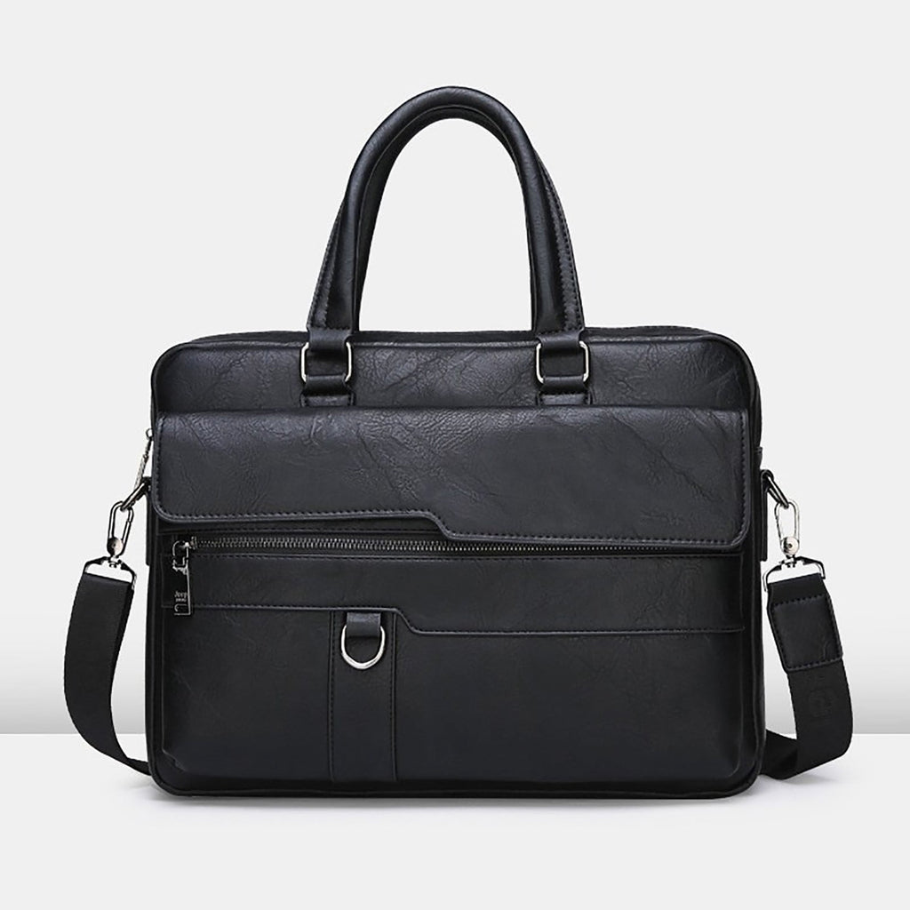 Mens Messenger Bag Vintage 15.6 Inch Leather Laptop Briefcase Large Satchel Shoulder Bag Black - Image 2